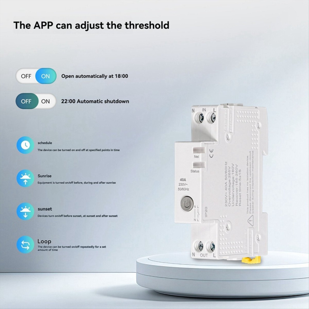 Photos - Other Electrical Equipment Tuya WiFi Smart Circuit Breaker 40A Electricity Monitor V0 Fireproof Retardant APP Control Compatible with