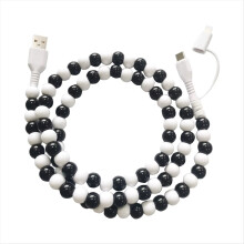 Portable Fashion Beaded 2-in-1 Data Cable USB C Multi Charging Handmade Colorful Pearl Fast Cord,A