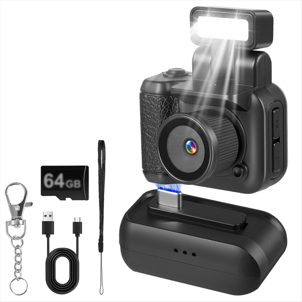 Mini Retro Camera,1080P Cmos Keychain Camera With Led Flash Video Recorder For Children's Photography (64Gb) 4853798042723