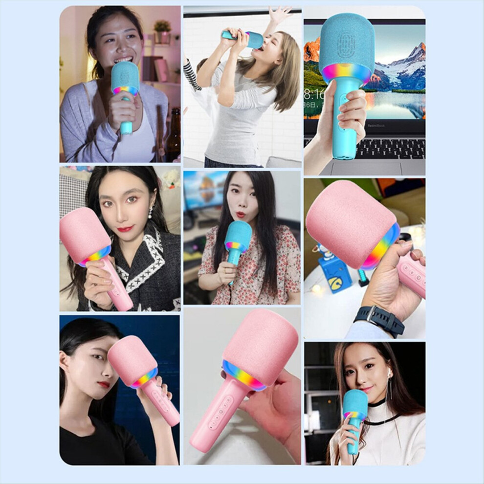 Portable Handheld Mic Built-In Speaker Noise Reduction Led Lights Wireless Bt Microphone For Kids B 4853798047018