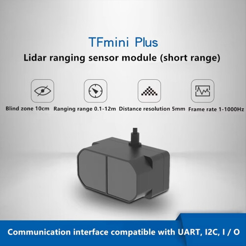 TOF 12m TFmini Plus LiDAR Module, IP65 Micro-Single Point Short Distance Sensor Compatible with Both UART IIC I/O 2