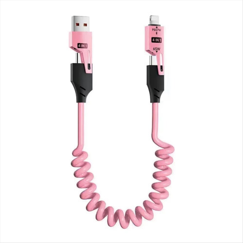 65W USB 4-in-1 Spring Telescopic Fast Charging Type-C to Data Cable for 16 15 1.5M,D 1