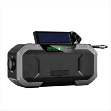 Hand Crank Solar Radio Bluetooth-Compatible Speaker Emergency LED Flashlight Power Bank Audio Device Dark Grey