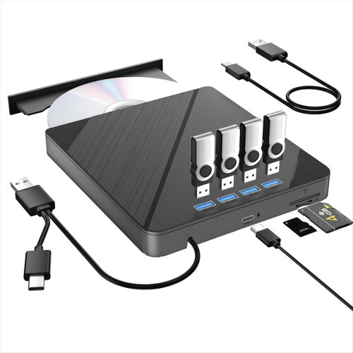 7 in 1 External CD/DVD Drive for Laptop,Slots USB 3.0 Portable Disk Player Burner Reader Writer 2