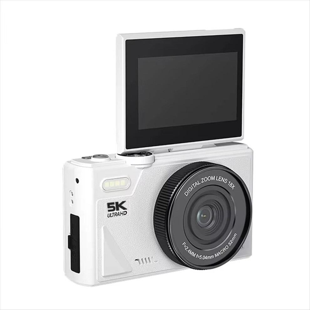 Digital Photography Camera 5K 18X Zoom Vintage Vlog Video Recorder 180 Flip Screen Selfile Cam White 4853798085584