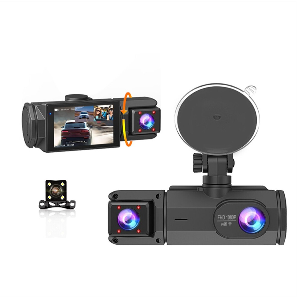Car Dvr Camera Wifi 1080P 3-Lens Inside Vehicle Dash Cam Three Way Recorder Video Registrator Dashcam Camcorder 4853798099468