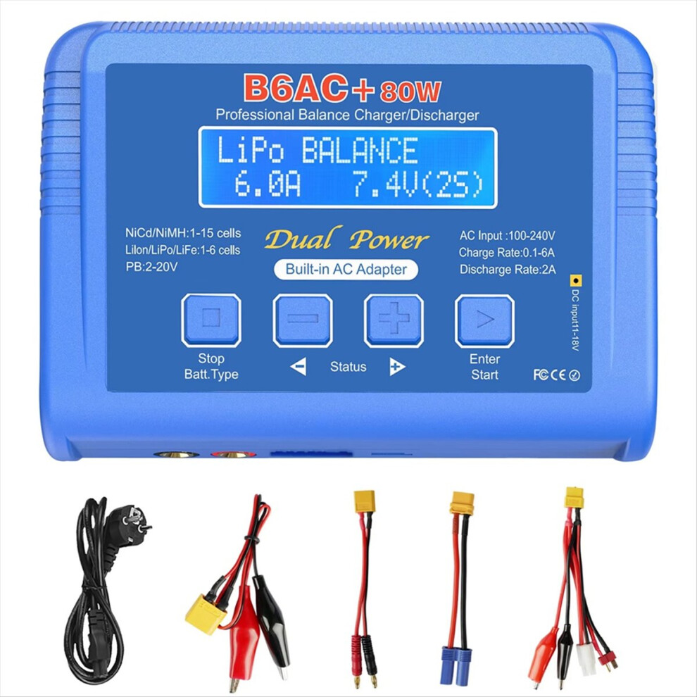 B6ac 80W Lipo Battery Charger Rc Balance Smart For 1S-6S Lipo Life Li-Ion 1-15S Nicd Nimh Pb Eu Plug 4853798097662