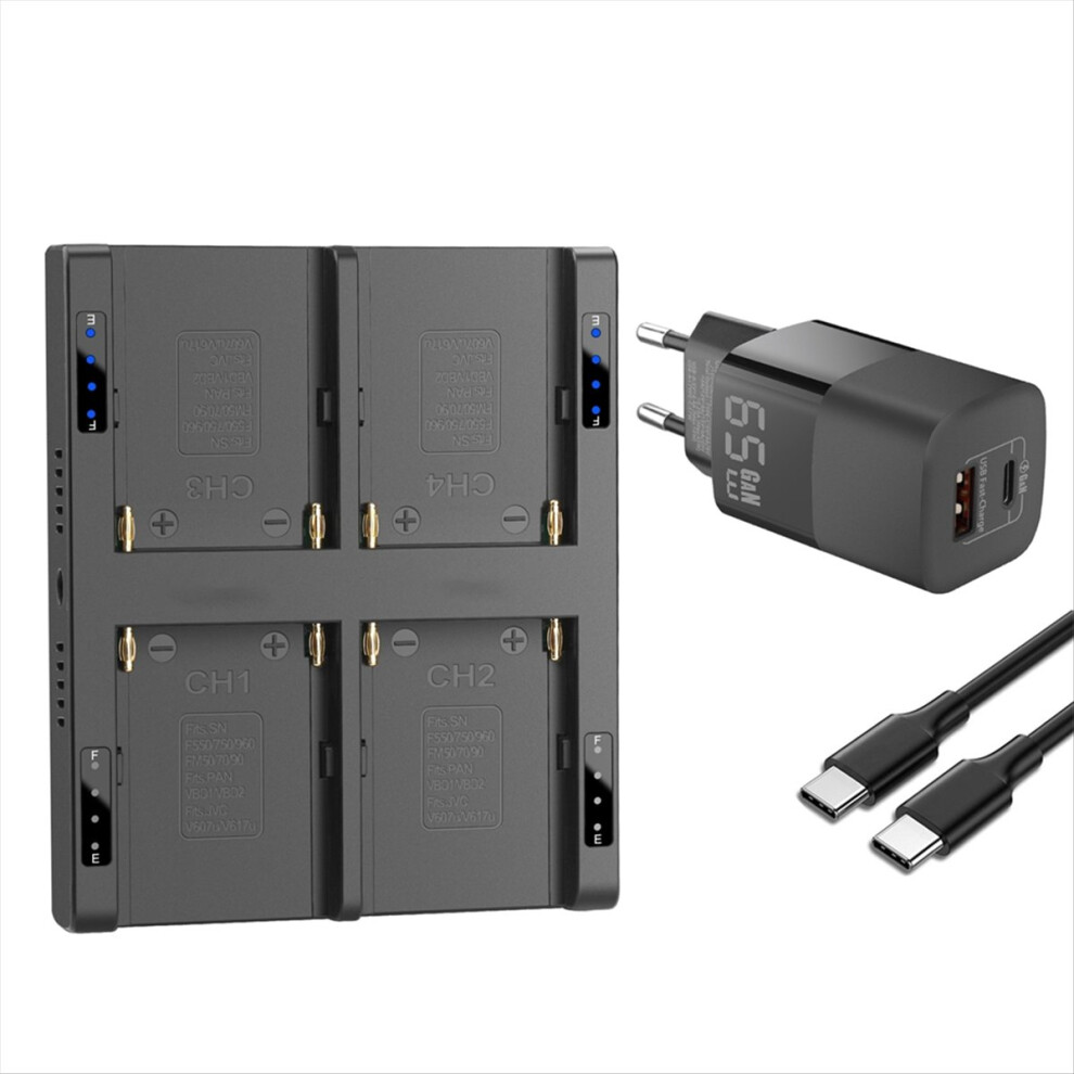 4-Channel Np-F Battery Fast Charger With Pd 65W Power Plug,For Np-F550 F570 F770 F930 F950 F970 Eu Plug 4854219278448