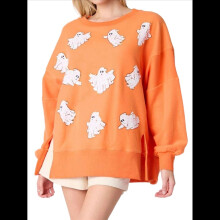 Sequin Halloween Sweatshirt for Women Orange Color XXL