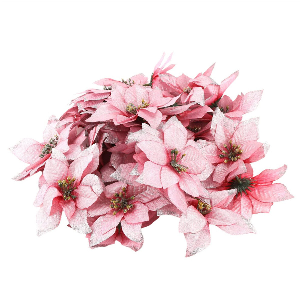 50 Pack Poinsettia Christmas Tree 5Inch Artificial Decor Wreath(Pink)