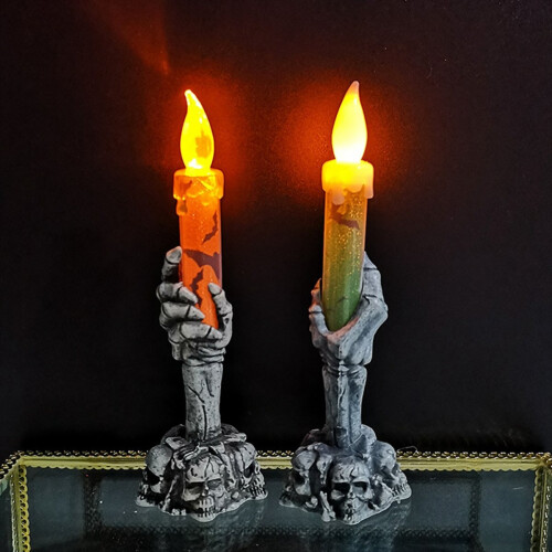 Halloween LED Light Skeleton Ghost Handheld Candle Light Home orange 2