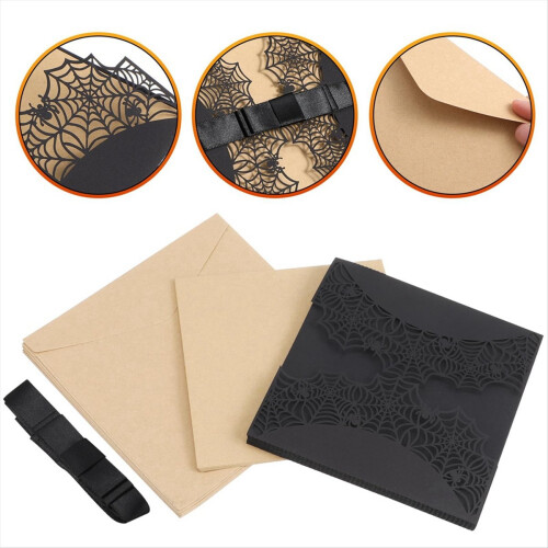 10Pcs Halloween Invitations Card with Bowknots (Black) 1
