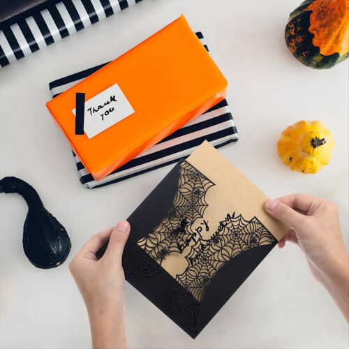 10Pcs Halloween Invitations Card with Bowknots (Black) 2