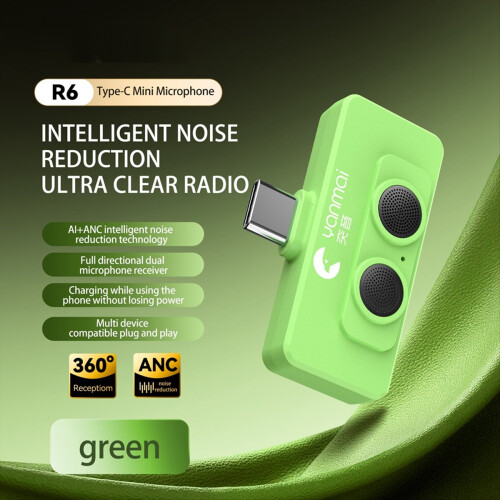 R6 Dual Microphone for Vlogging, AI Noise Reduction, Green 1