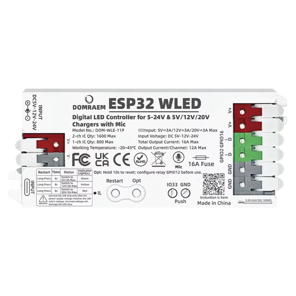 Esp32 Wled Controller With Mic 5-24V Dc 4712036623721