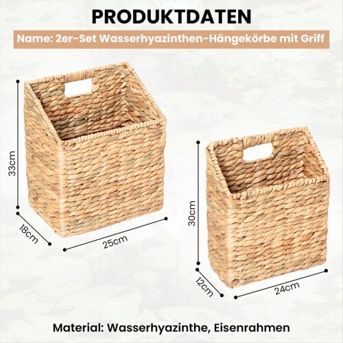 Set of 2 Hanging Storage Baskets - Hand-Woven Wall Baskets 1