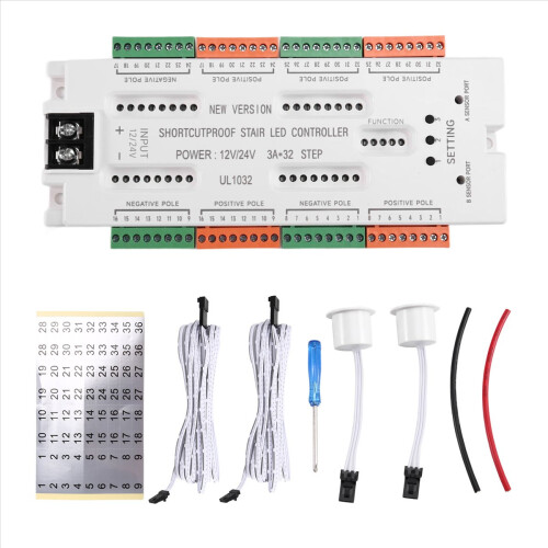 Ladder Night Light 32 Channels Stair LED Motion Sensor Prevent Short Circuit Controller DC12V/24V
