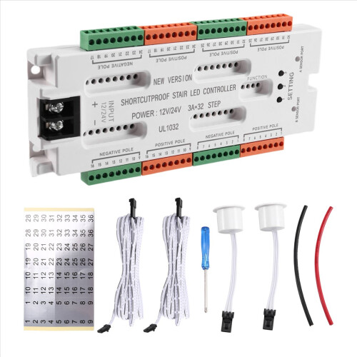 Ladder Night Light 32 Channels Stair LED Motion Sensor Prevent Short Circuit Controller DC12V/24V 2