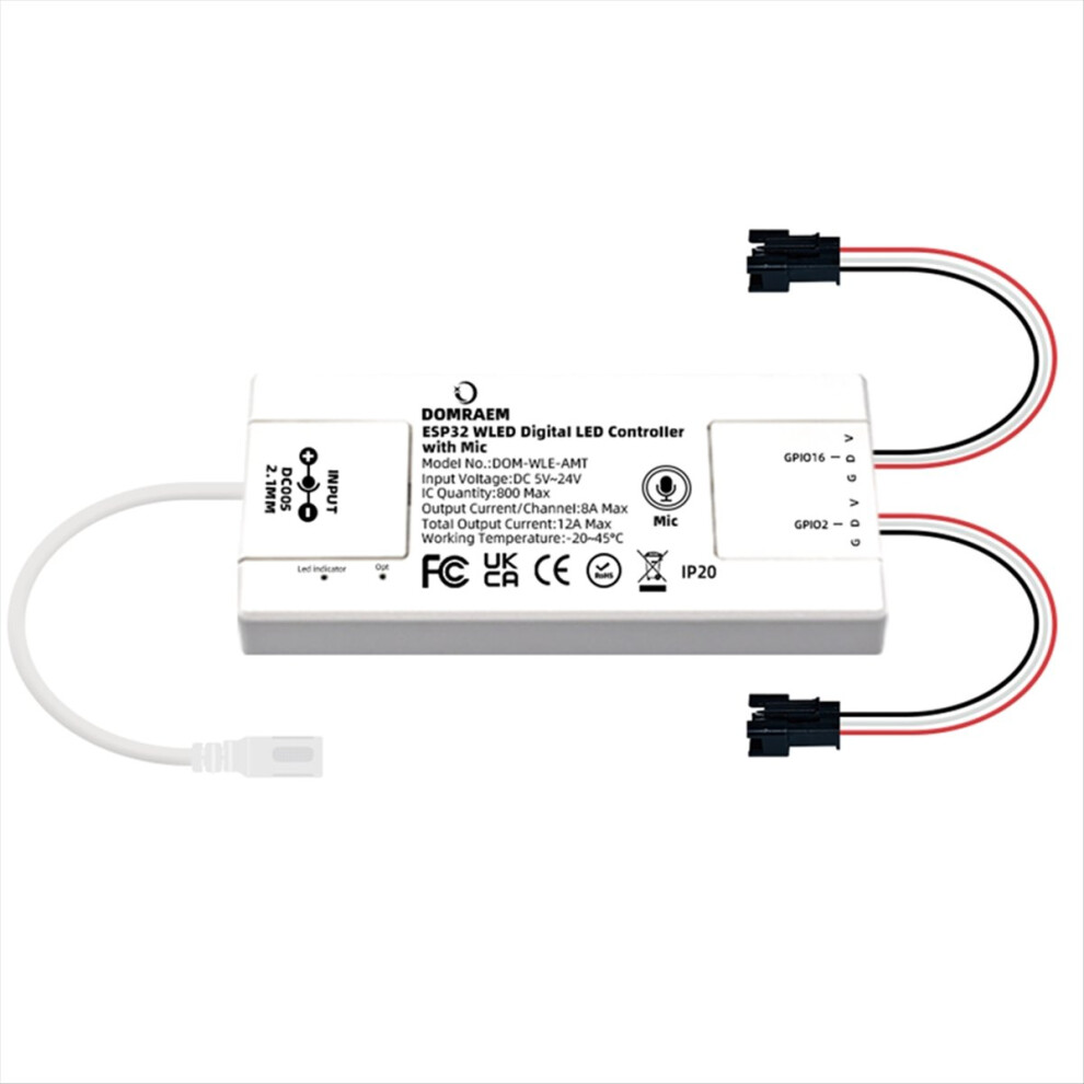 Photos - Watch Strap ESP32 WLED Light Strip Controller with Microphone Works HA, for Voice Dimming WS281x, Supports RGB+IC