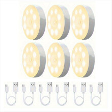 6-Pack USB Rechargeable LED Motion Sensor Lights Indoor Closet Light Battery-Powered Induction Lighting for Home,A