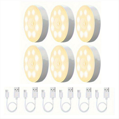 6-Pack USB Rechargeable LED Motion Sensor Lights Indoor Closet Light Battery-Powered Induction Lighting for Home,A 1