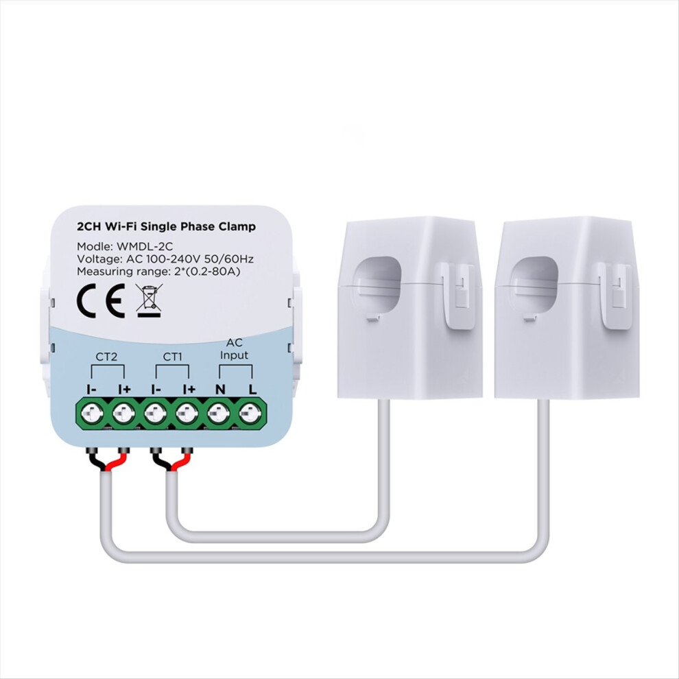 Tuya Wifi Smart Energy Meter Bidirection 2 Channel With Current Transformer Clamp App Monitor Power 80A 110V/240V 4854219223820