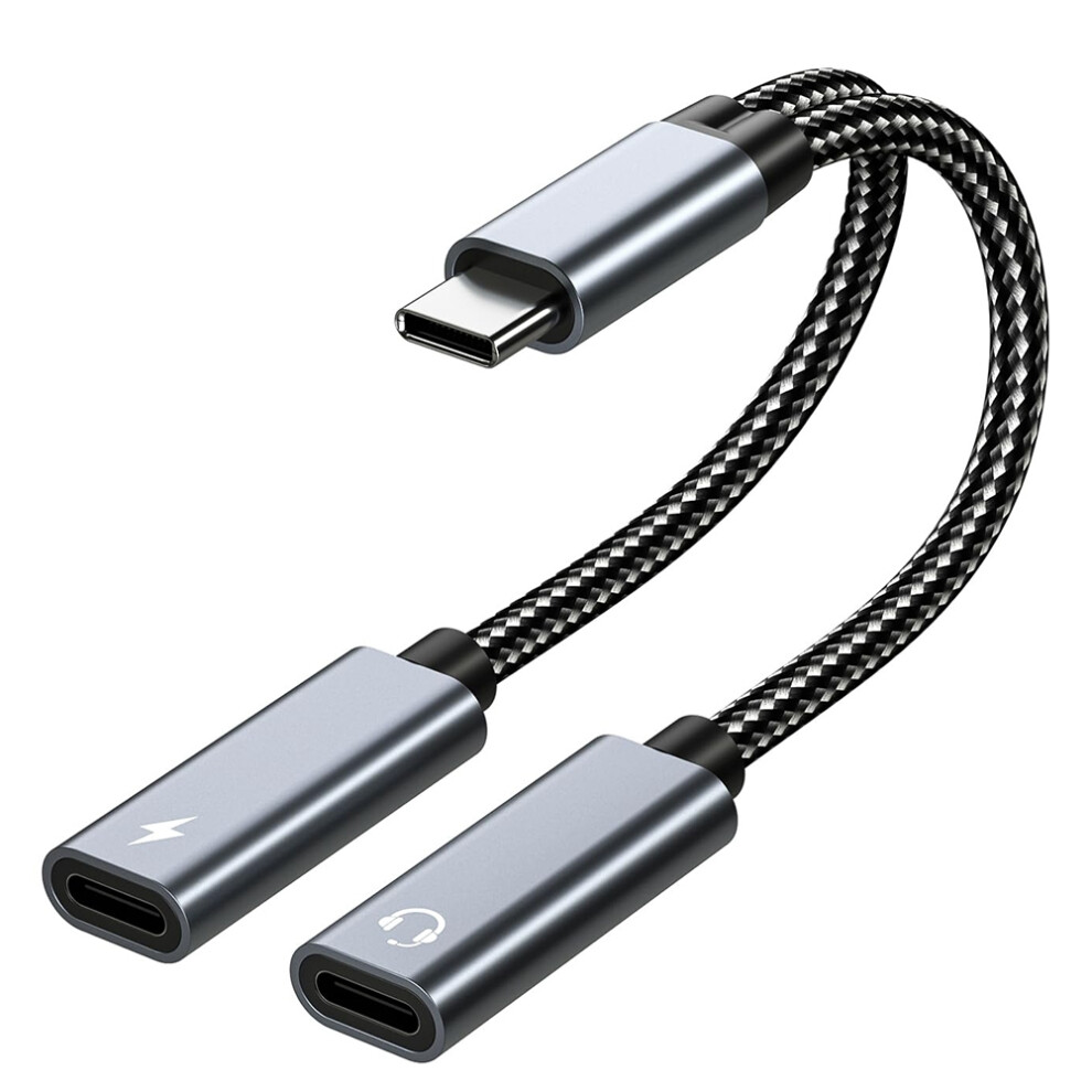 Usb C Splitter, Dual Headphone And Charger Adapter 32 Bit/60W Fast Charging Compatible With Most Smartphones Grey 4854219227347