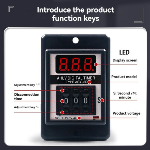 ASY-3D Delay Timer Time Relay 8PIN AC220V Digits Display Programmable 999S 2