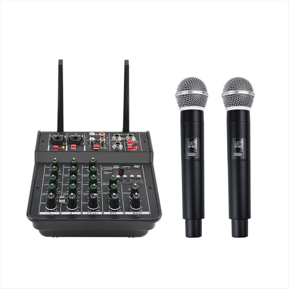 4-Channel Dj Mixer Console With Wireless Dual Mic Bluetooth 2-Way Audio Control For Home Ktv Stage Studio 4854219234970