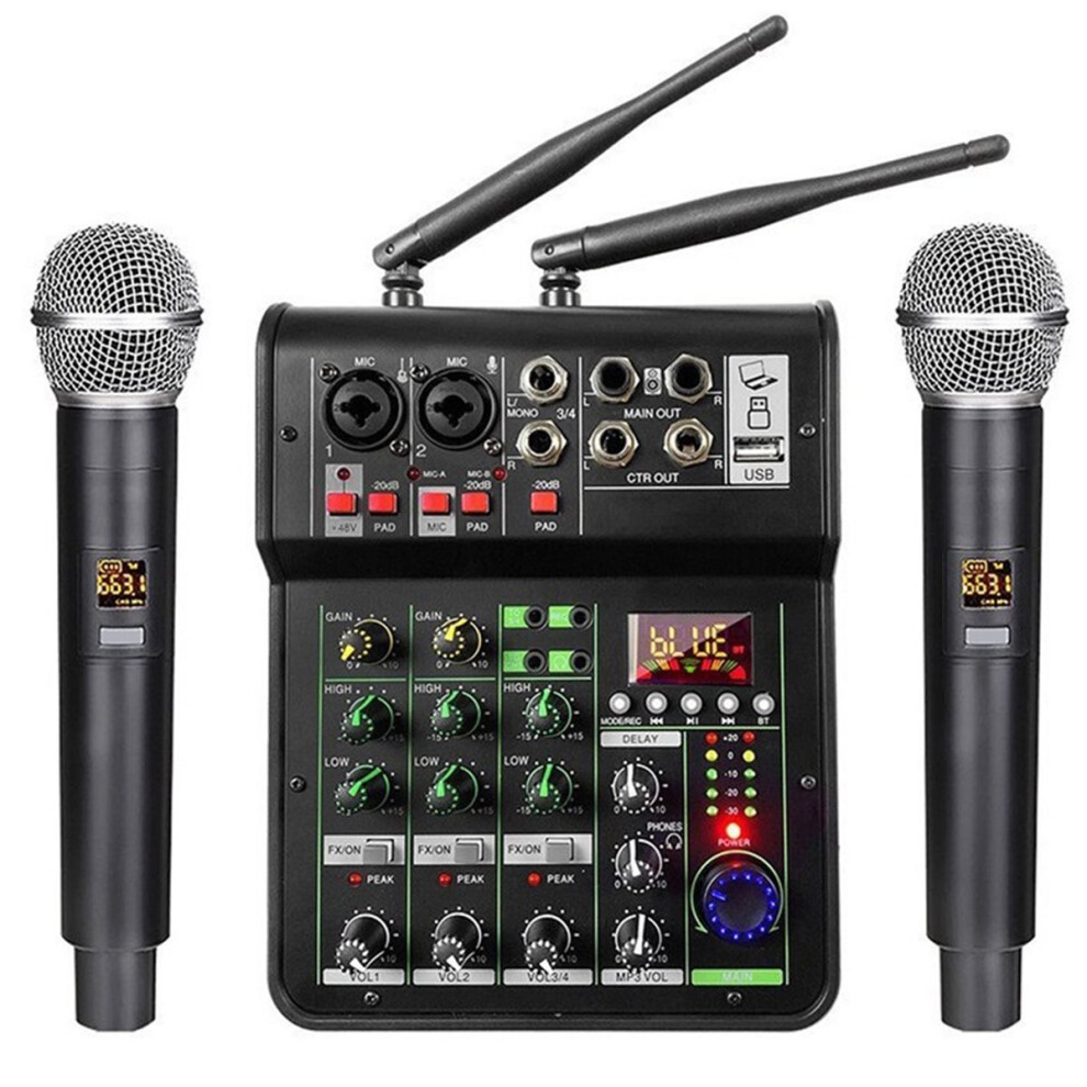 Audio Mixing With Uhf Wireless Microphone 4 Channel Stereo Mixer Console Bluetooth Usb For Dj Karaoke Pc Record 4854219244887