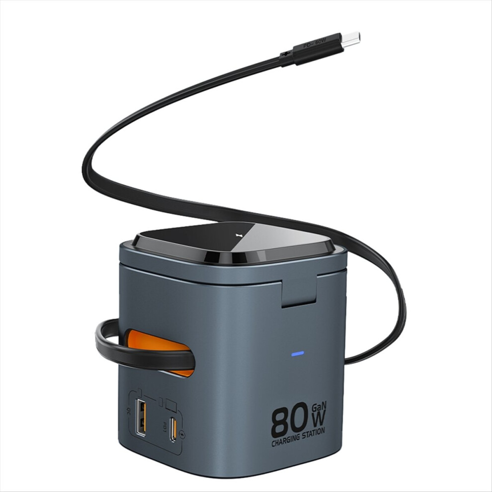 80W 6-In-1 Gan Charging Station Wireless Adapter With Type C Pd 60W Retractable Cable Fast Charger Eu Plug 4854219247956