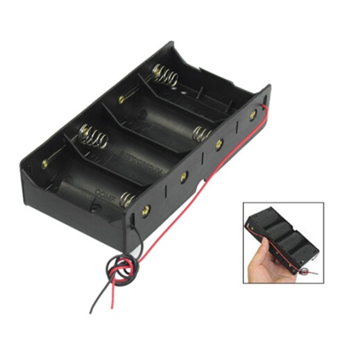 Black 4 x 1.5V D Battery Holder Storage Case Box w Wire Leads 2