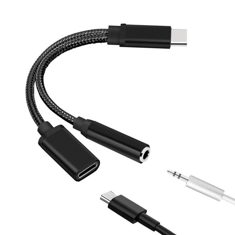 Type C To 3.5Mm Charge Audio Adapter 2 In 1 Usb Splitter Headphone Aux Cable For Smartphone 4853013935045