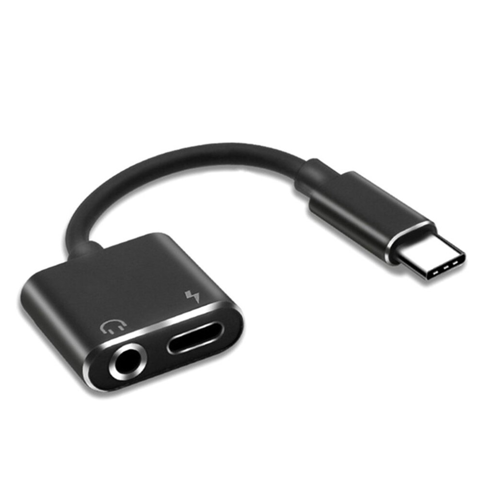 2 In1 Type-C To 3.5Mm Headphone Jack Adaptor/Connector Charger, Earphone Aux Audio & Charge Adaptor Black Saudism