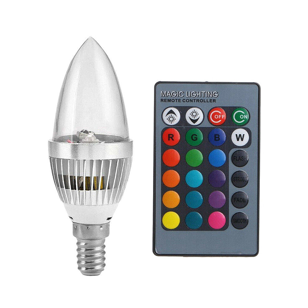 3W Smart E12 Rgb Led Colorful Change Color Bulb With 24 Candle Remote Control Button Transparent Lampshade 4853013954091