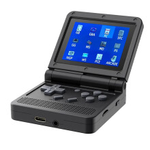 New V90 Version Open-Source Retro Game Console 3.0 Inch IPS LCD 320 x 240 64GB ROM Built-in 15000 Games (Black)