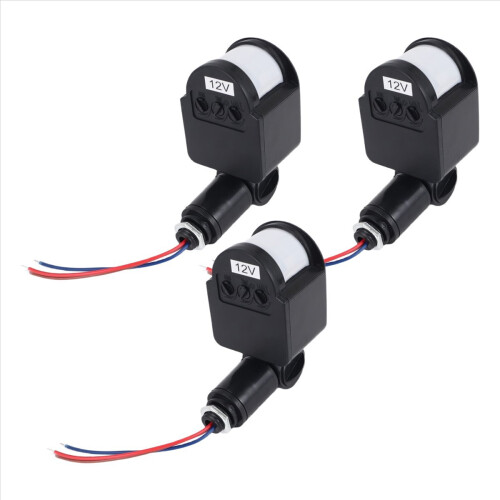 3 Pcs Black Motion Detectors Sensor Light Switch Outdoor Pir Direct Current 12V 2