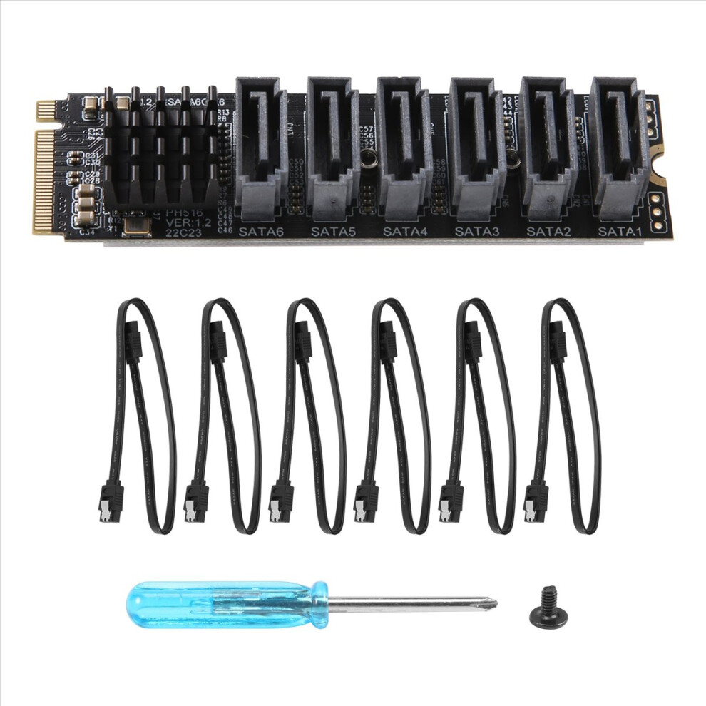 Pcie To 6Gpbsx6-Port Expansion Card+ Cable M.2 Mkey Pci-E Riser Card Nvme Sata3.0 Asm1166 Support Pm 4853013966261