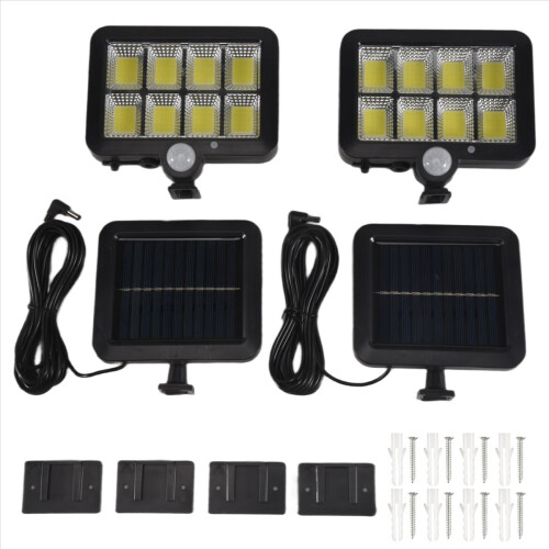 2Pc 2000 Lumen 160 LEDs Solar Wall Lights IP65 Waterproof Wired Motion Sensor Security Flood Light 360 Degree Adjustable 1