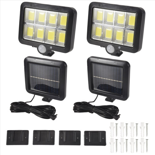 2Pc 2000 Lumen 160 LEDs Solar Wall Lights IP65 Waterproof Wired Motion Sensor Security Flood Light 360 Degree Adjustable 2