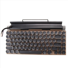 Retro Typewriter Keyboard Wireless Bluetooth USB Mechanical Punk Keycaps for Desktop PC/Laptop/Phone-Wood Color