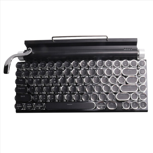 Retro Typewriter Keyboard Wireless Bluetooth USB Mechanical Punk Keycaps for Desktop PC/Laptop/Phone-Black 1