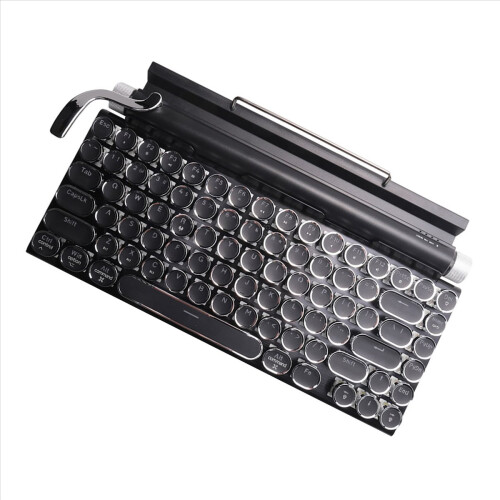 Retro Typewriter Keyboard Wireless Bluetooth USB Mechanical Punk Keycaps for Desktop PC/Laptop/Phone-Black 2