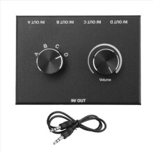 4 Port 3.5mm Stereo Audio Switcher Support 1 in Out or for PC Phone Laptop Headphone
