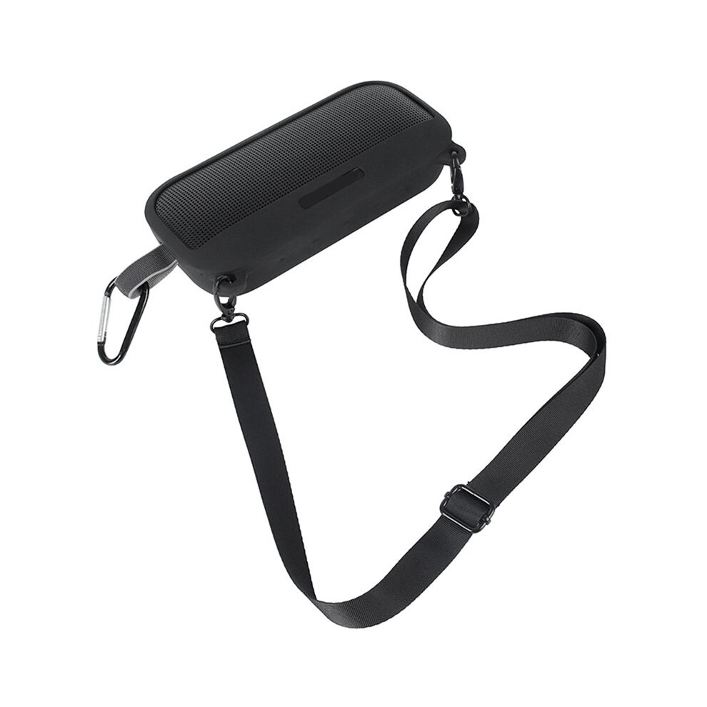 Soft Silicone Case Cover For Soundlink Flex Bluetooth Portable Speaker With Shoulder Strap And Carabiner, Black 4853013978479