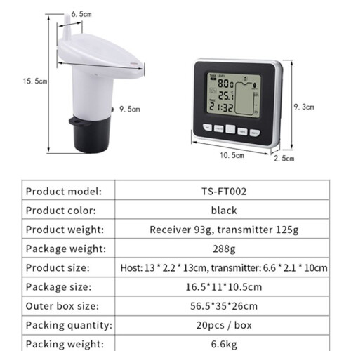 Wireless Ultrasonic Water Tank Liquid Level Meter with Temperature Sensor Time Display Low Battery Indicator 2