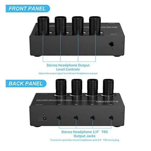 4 Channel Headphone Amplifier Stereo Audio Amp, Splitter with 3.5MM Output and Input 2