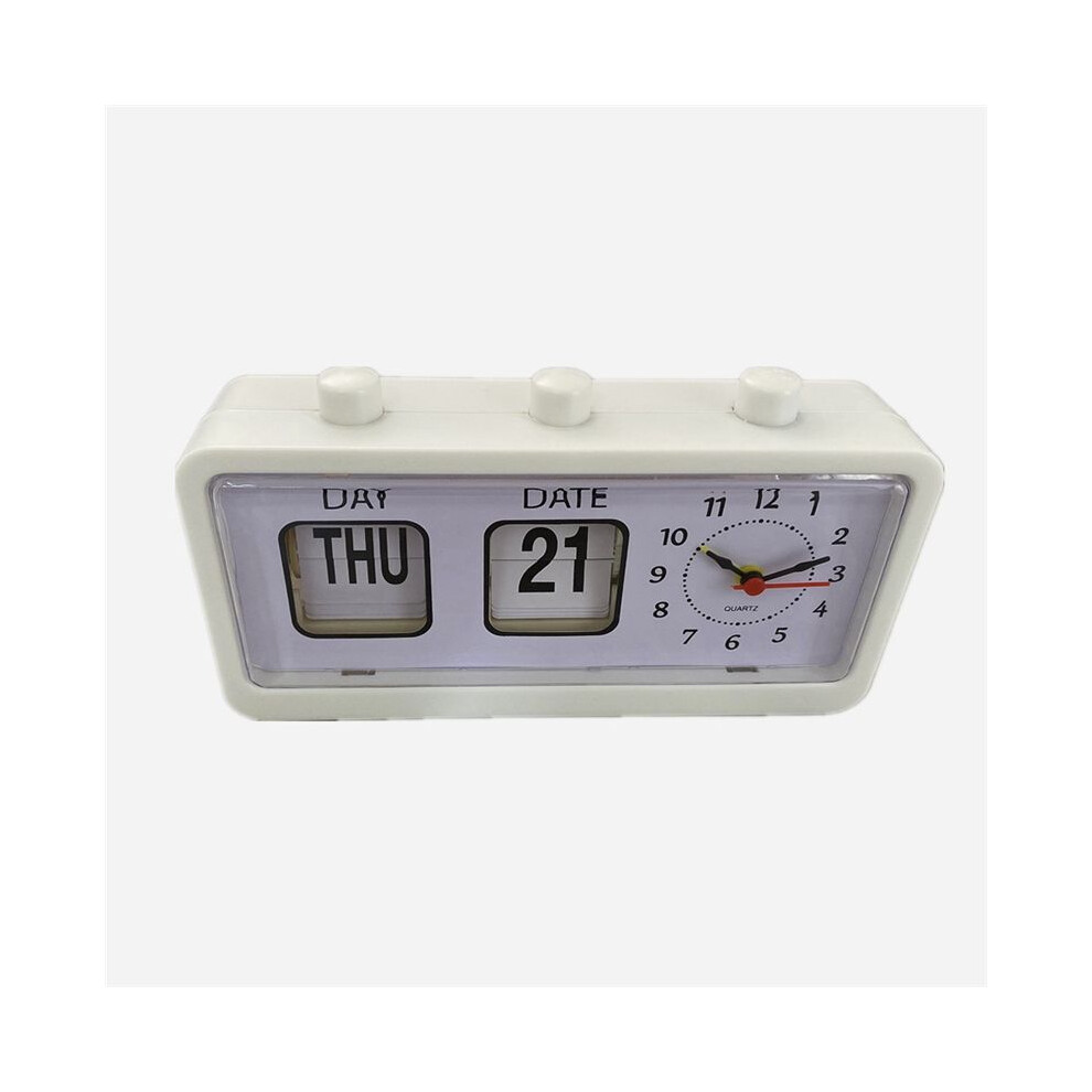 Mechanical Alarm Clock Novelty Flip Desktop Digital With Calendar Home Decor Retro Decor, White 4853013902054