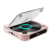 Portable CD Player Bluetooth Speaker,LED Screen, Stereo Player, Wall Mountable Music with FM Radio-Pink