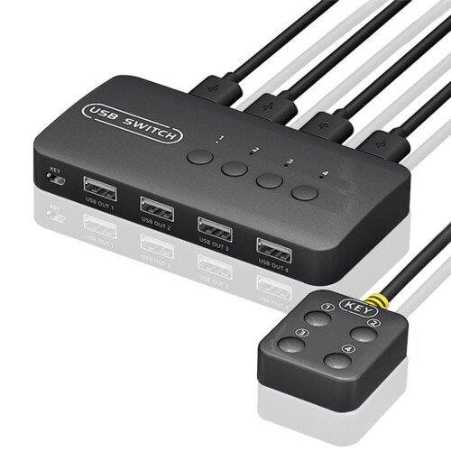 KVM Switch USB Shared Controller Adapter 4 Inputs Outputs for Laptop Computer Printer Keyboard Mouse Monitor